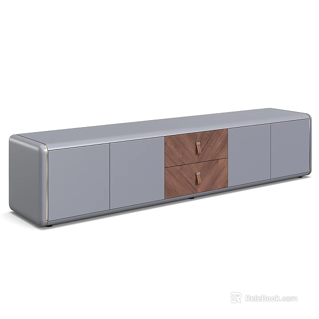 Sleek Grey TV Stand With Wood Grain Drawers And Spacious Storage For Modern Living Room 3d model 