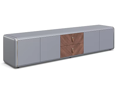 Sleek Grey TV Stand With Wood Grain Drawers And Spacious Storage For Modern Living Room 3d model