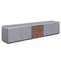 Sleek Grey TV Stand With Wood Grain Drawers And Spacious Storage For Modern Living Room