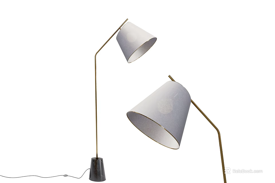 Modern Floor Lamps With Golden Poles Dark Bases And White Shades For Home Decor 3d model 