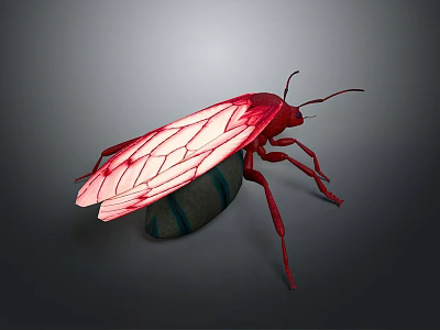 Red Insect With Glowing Wings And Green Striped Body Artistic Model 3d model
