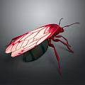 Red Insect With Glowing Wings And Green Striped Body Artistic Model