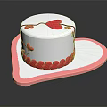 White Cake With Red Heart Decorations And Butterflies On Pink Heart Shaped Tray