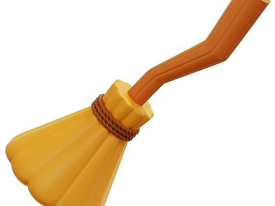 Yellow Broom With Orange Handle And Brown Woven Strap For Home Cleaning 3d model