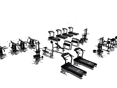 Comprehensive Fitness Equipment Collection Including Treadmills Dumbbells Barbells Benches For Home Gym 3d model