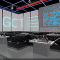 Modern Bar with Neon Lights Large City Night View Screen and Black Leather Sofas