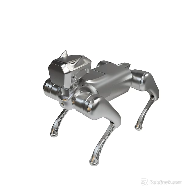 Silver Four Legged Mechanical Dog Robot With Metallic Body And Detailed Structure 3d model 