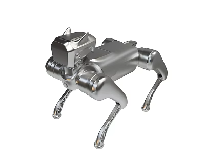 Silver Four Legged Mechanical Dog Robot With Metallic Body And Detailed Structure 3d model