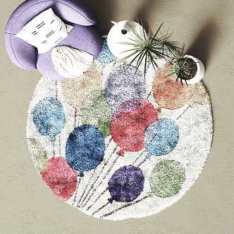 Modern Round Carpet Single Sofa Decorative Ornaments Children's Carpet 3d model