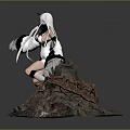 Anime Figure Display Base Featuring Rock Surface And Twisted Branches