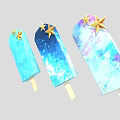 Colorful Galaxy Popsicles with Blue Blue-White and Blue-Purple Gradient Topped with Golden Stars