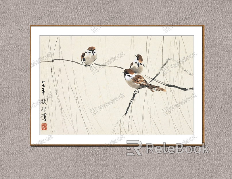 New Chinese Animal Painting Xu Beihong Willow Branches and Birds model