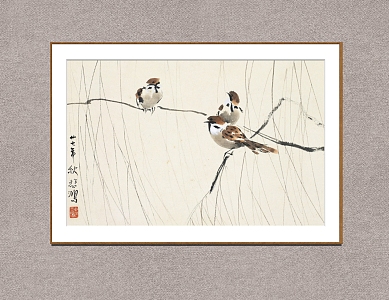 New Chinese Animal Painting Xu Beihong Willow Branches and Birds 3d model