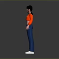 Pigtailed Girl Character In Long Sleeve Red Top And Blue Jeans