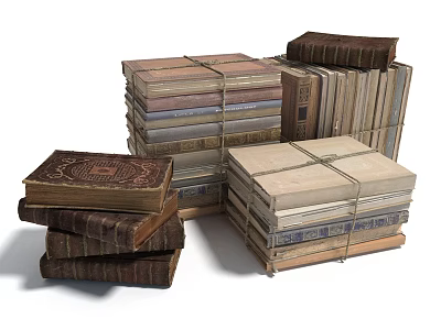 Vintage Old Bound Books Stacked In Piles With Different Colors And Thickness 3d model