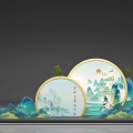 Chinese Landscape Photo Check In Spot With Round Frames And Calligraphy Decorations