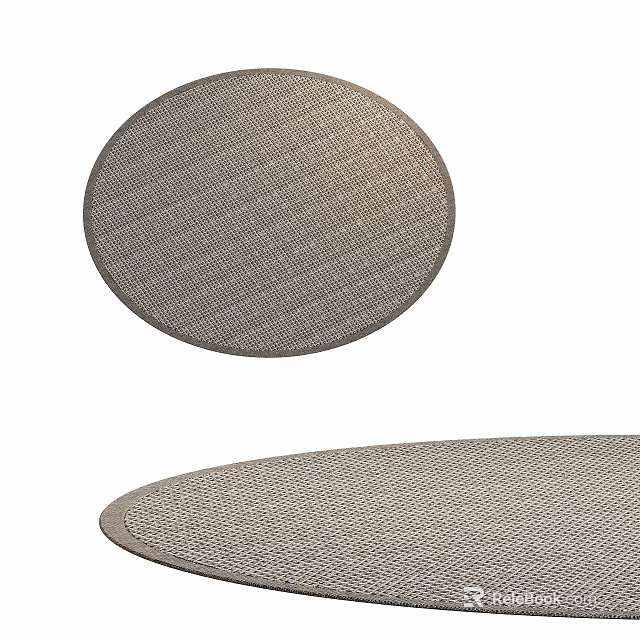 Modern Minimalist Light Gray Round Area Rug With Woven Texture For Living Room Bedroom 3d model 