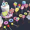 Colorful Desserts Collection With Cakes Donuts Lollipops And Ice Cream Cones