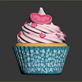 Delicious Cupcake With Pink Frosting And Heart Shaped Decoration Blue Wrapper White Polka Dots