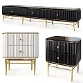 Modern Chest of Drawers Collection with Vertical Striped Design and Gold Metal Legs