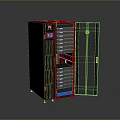 Black Modern Server Rack With Open Door Revealing Internal Server Units For Data Storage