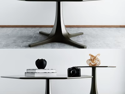 Modern Coffee Table With Metal Pedestal Base And Smooth Top Featuring Books Camera And Decorative Items 3d model