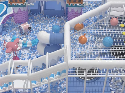 Vibrant Kids Playground Featuring Ball Pit Slide And Cartoon Shaped Elements 3d model