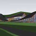 Modern Architectural Design Featuring Sloped Roofs Glass Windows And Lush Garden Greenery