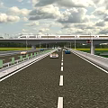 Highway Road Facilities With Guardrails Overpass Vehicles And Green Fields Under Cloudy Sky 3d model