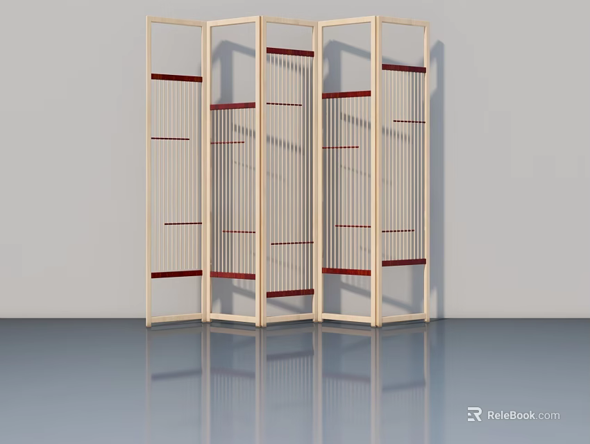 Modern Wooden Swing Doors With Red Accents And Glass Panels As Interior Divider 3d model 