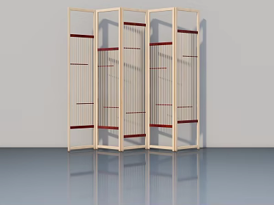 Modern Wooden Swing Doors With Red Accents And Glass Panels As Interior Divider 3d model