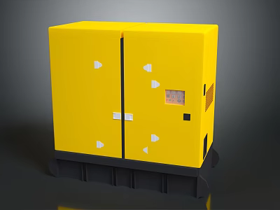 Modern Yellow Cabinet With Double Doors White Buttons Small Display And Black Base 3d model
