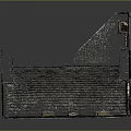 Cartoon Scenery Of A Brick House With Sloped Tile Roof Chimneys Windows And Black Door