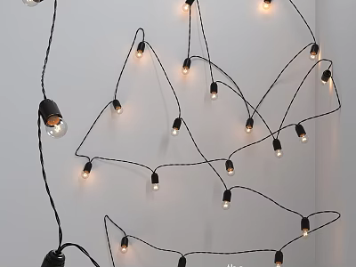 Downlights And Spotlights With Black Wires Lit Bulbs For White Wall Decor 3d model