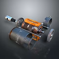 Industrial Mechanical Component With Orange Metal Roller Gear And Shaft Structure 3d model