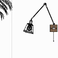 Contemporary Adjustable Wall Sconce with Black Arm Wooden Base Glass Shade and Green Plant Shadow