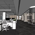 Modern Public Office Space With Open Workstations Glass Partitions Marble Flooring And Green Plants