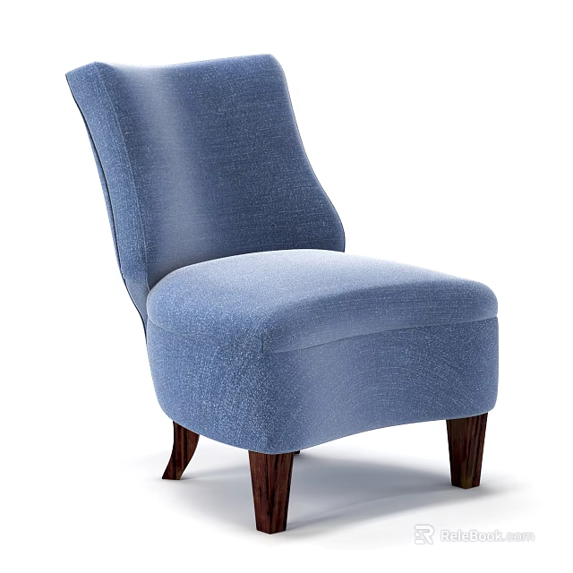 Blue Upholstered Modern Armchair With Plush Seat And Sturdy Wooden Legs 3d model 