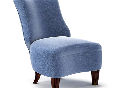 Blue Upholstered Modern Armchair With Plush Seat And Sturdy Wooden Legs 3d model