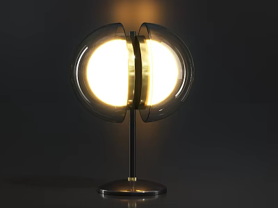 Modern Table Lamp With Two Transparent Glass Hemispheres Black Metal Base And Warm Illuminated Light 3d model
