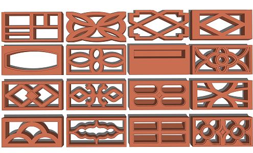 New Chinese-style red brick with carved pattern 3d model