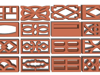 New Chinese-style red brick with carved pattern 3d model