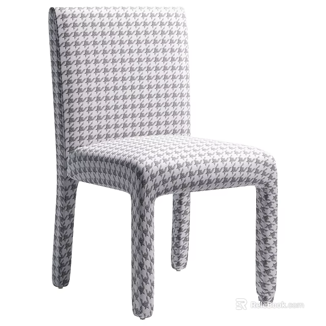 Modern Upholstered Chair With Gray And White Houndstooth Pattern For Stylish Interior Decor 3d model