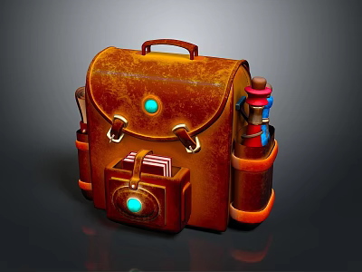 Vintage Brown Leather Bag Featuring Blue Gemstone Decor Metal Buckles And Side Tool Pockets 3d model