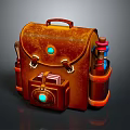 Vintage Brown Leather Bag Featuring Blue Gemstone Decor Metal Buckles And Side Tool Pockets
