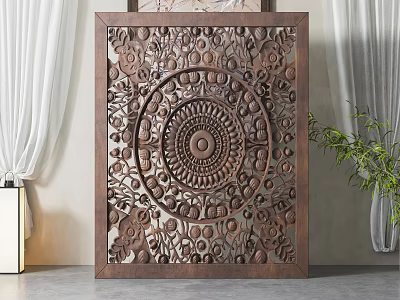 Decorative Wooden Room Divider With Intricate Carved Circular Patterns For Modern Indoor Home Decor 3d model
