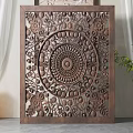Decorative Wooden Room Divider With Intricate Carved Circular Patterns For Modern Indoor Home Decor