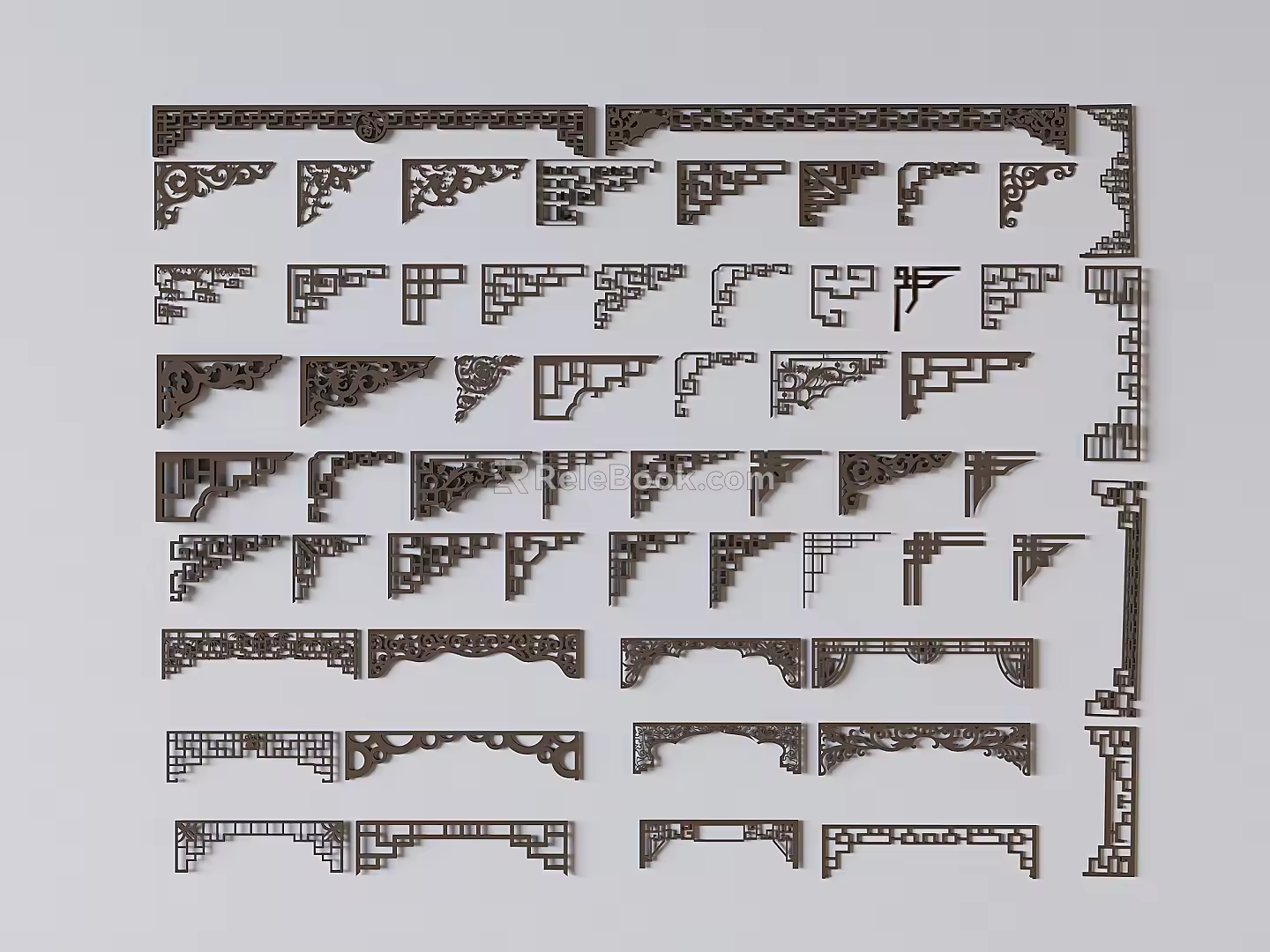 New Chinese-style Hollow-out Carved Chinese-style Corner Flower Pattern Corner Line 3d model
