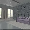 Purple Storage Sectional Sofa With Decorative Pillows Stone Wall And Floor Lamp 3d model