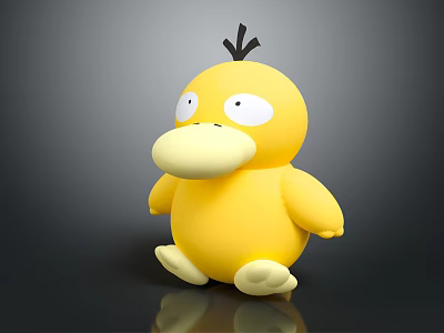 Cute Yellow Duck Shaped Doll With Big Round Eyes And Black Top Feathers 3d model